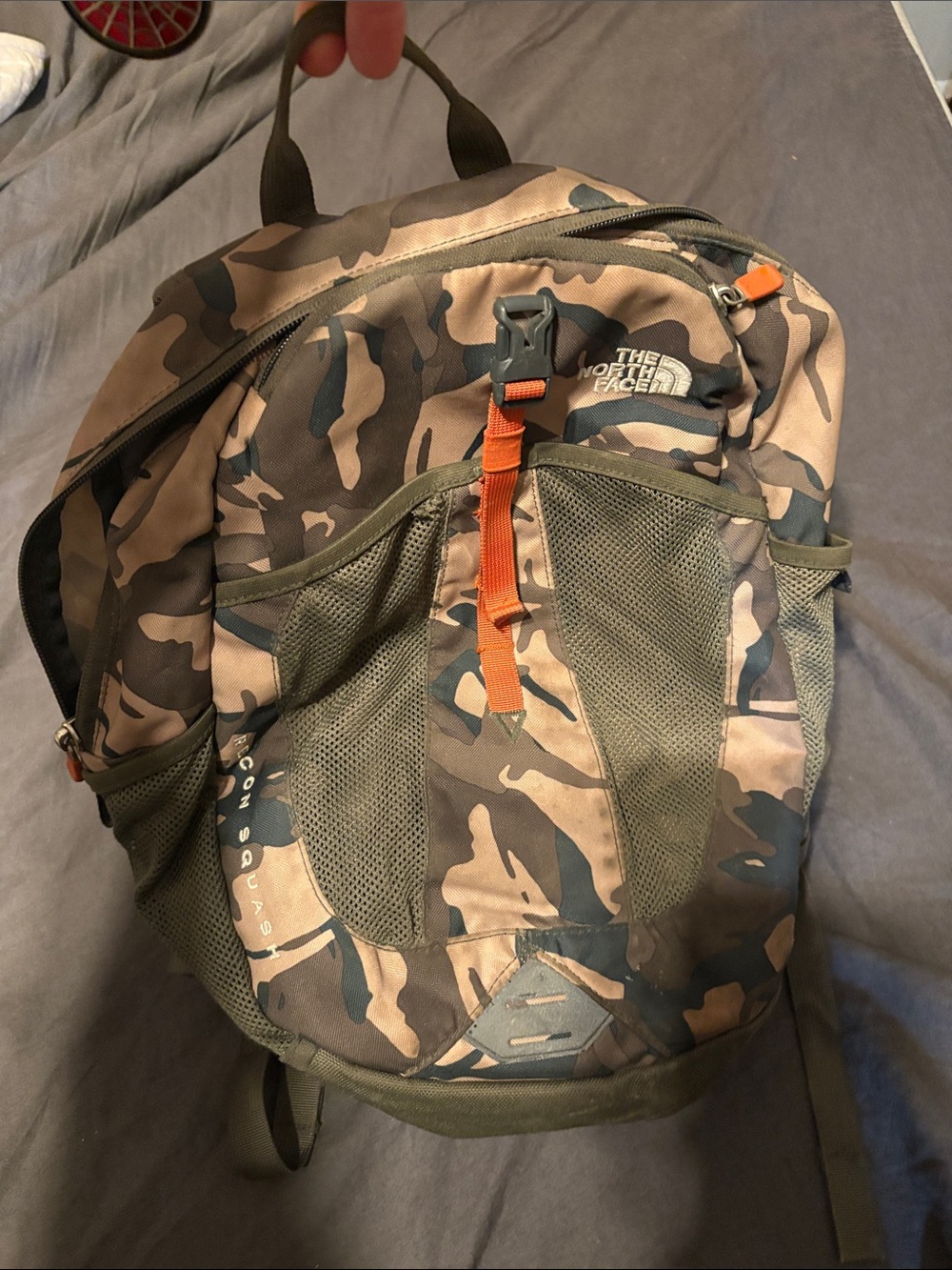 The North Face Men's Camo Backpack with Orange Accents